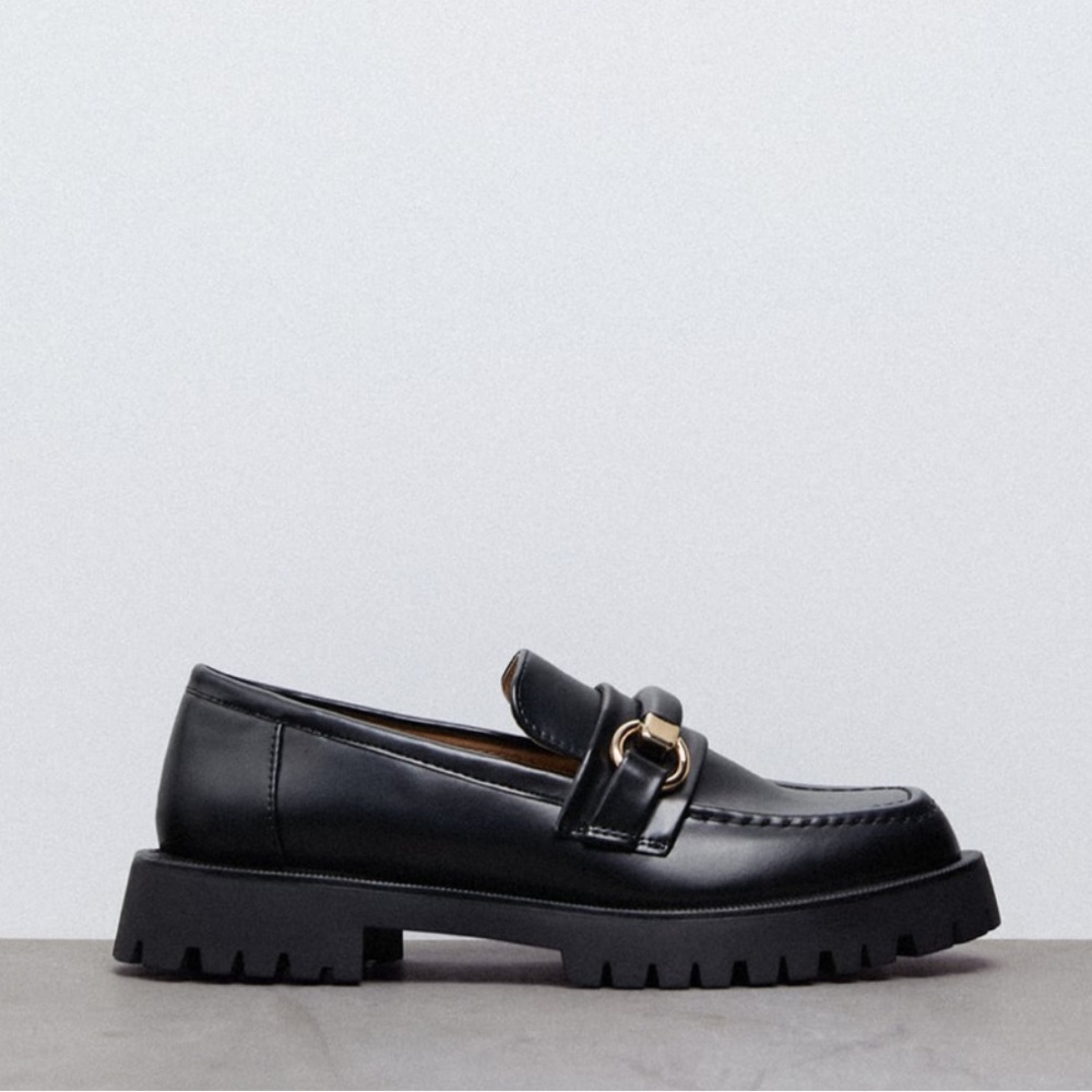 Zara black leather loafers